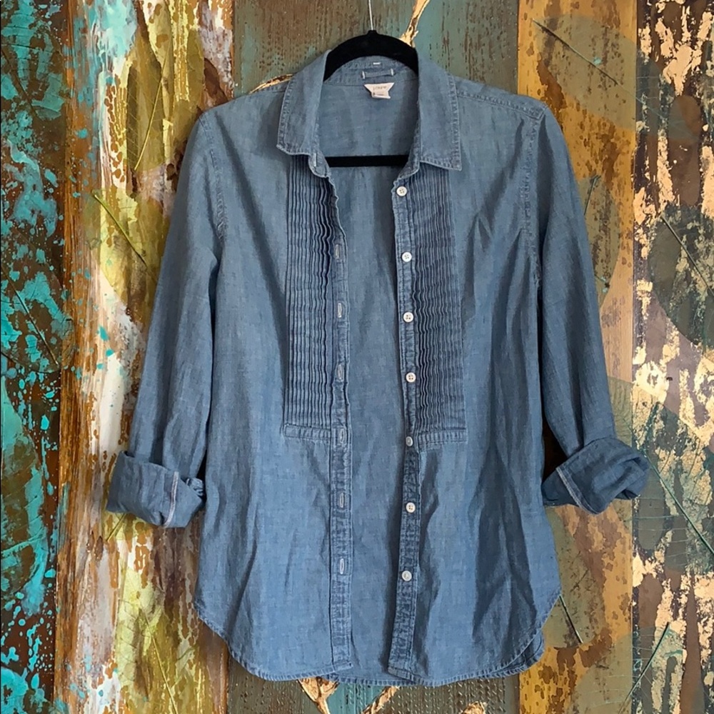 J. Crew Chambray Pleated Shirt